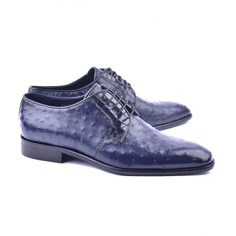 Corrente C01504-6348 Genuine Ostrich Lace Up Navy