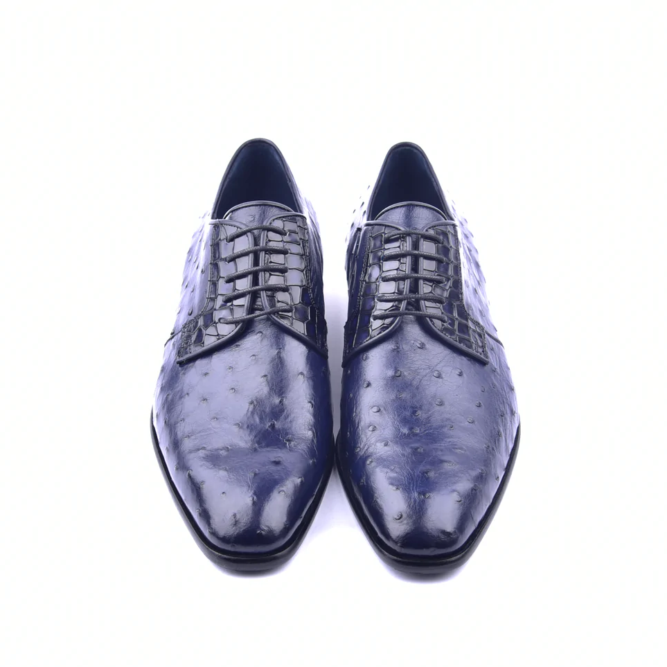 Corrente C01504-6348 Genuine Ostrich Lace Up Navy