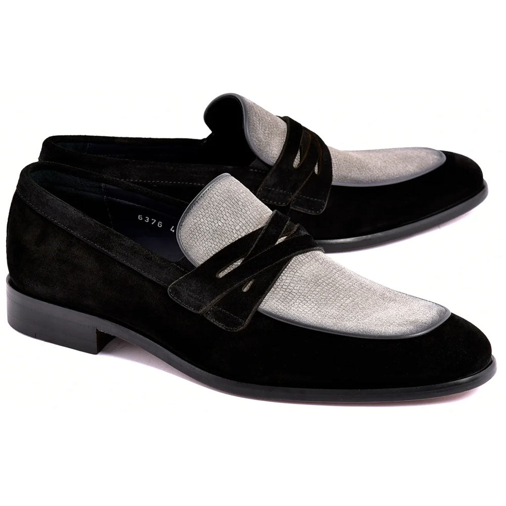 Corrente C11107-6376S Two Tone Suede Loafers Black / Grey