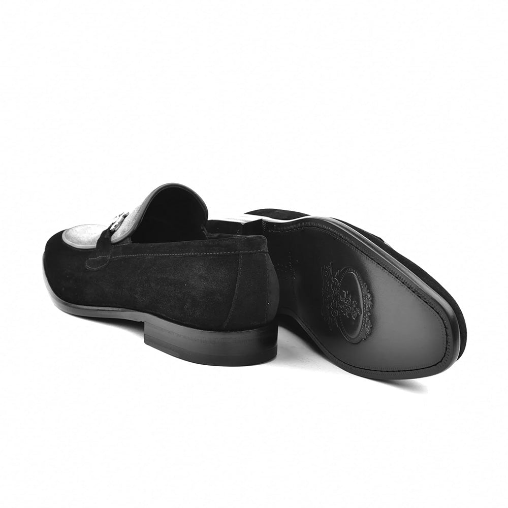 Corrente C11105-6376S Two Tone Suede Bit Loafers Black / Grey