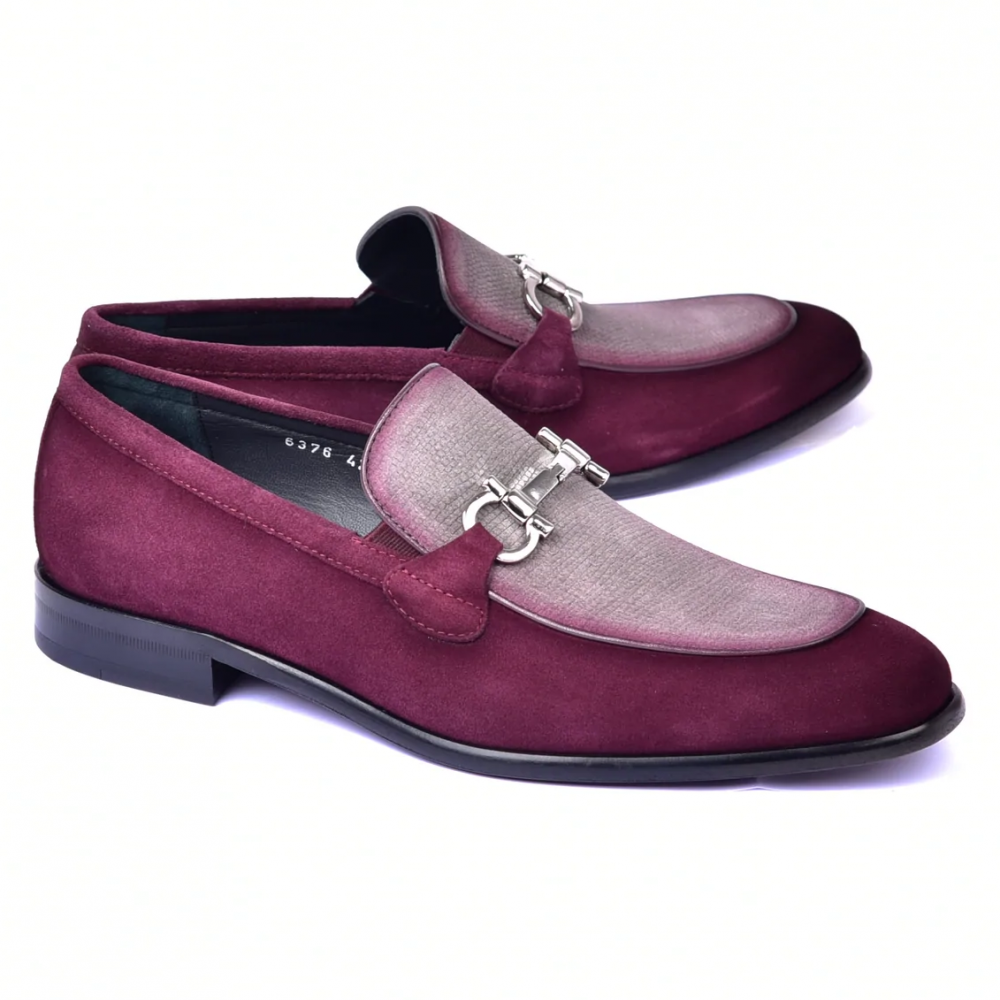 Corrente C11108-6376S Two Tone Suede Bit Loafer Burgundy