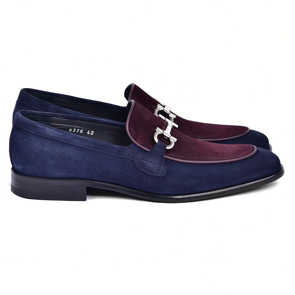 Corrente C11109-6376S Two Tone Suede Bit Loafers Navy / Burgundy