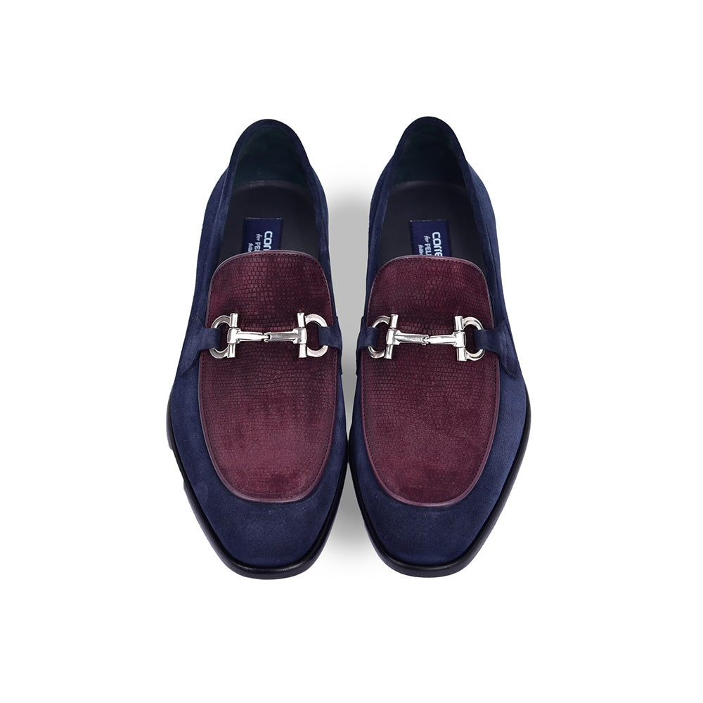 Corrente C11109-6376S Two Tone Suede Bit Loafers Navy / Burgundy