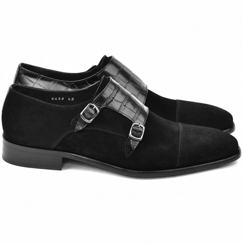 Corrente C00017-6433 Suede Cap Toe Monkstrap Black