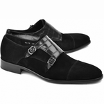 Corrente C00017-6433 Suede Cap Toe Monkstrap Black