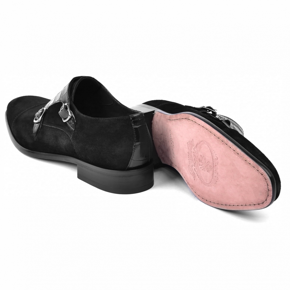 Corrente C00017-6433 Suede Cap Toe Monkstrap Black