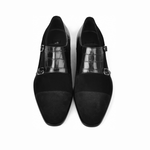 Corrente C00017-6433 Suede Cap Toe Monkstrap Black