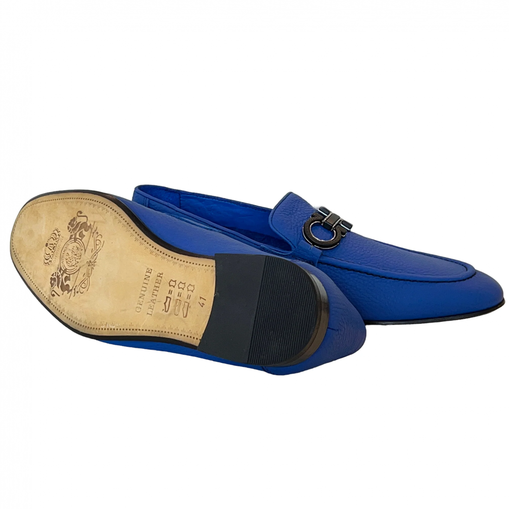 Corrente 6472 Grain Leather Bit Loafer Blue