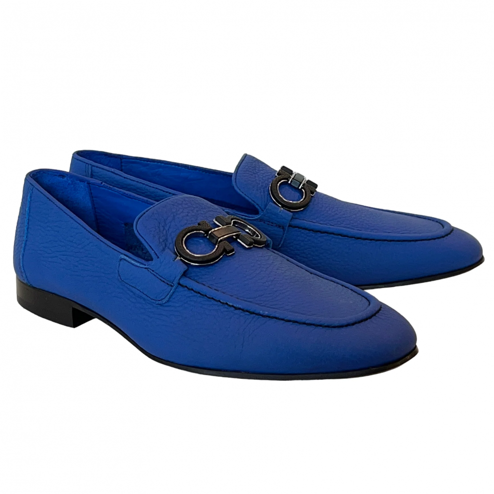 Corrente 6472 Grain Leather Bit Loafer Blue