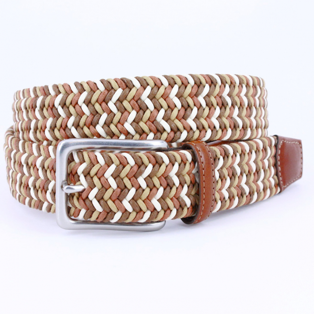 Torino Leather Italian Woven Cotton Belt Tan / Brown / Cream