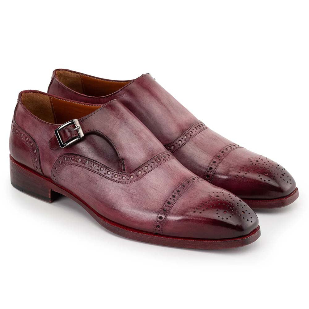 Paul Parkman Men's Cap Toe Monkstrap Shoes Burgundy