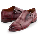 Paul Parkman Men's Cap Toe Monkstrap Shoes Burgundy