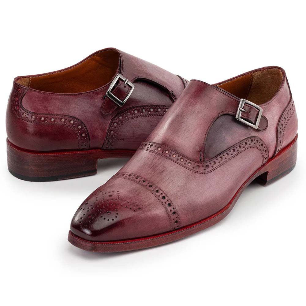 Paul Parkman Men's Cap Toe Monkstrap Shoes Burgundy