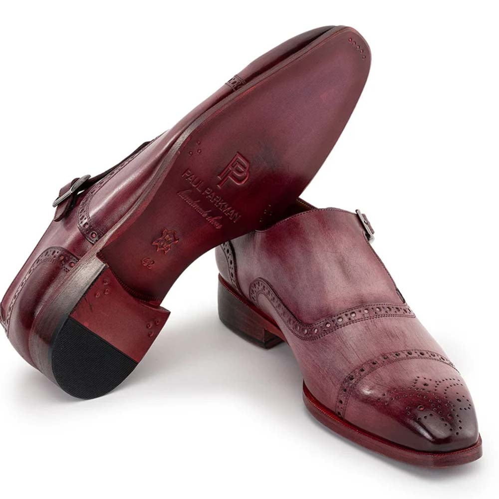 Paul Parkman Men's Cap Toe Monkstrap Shoes Burgundy