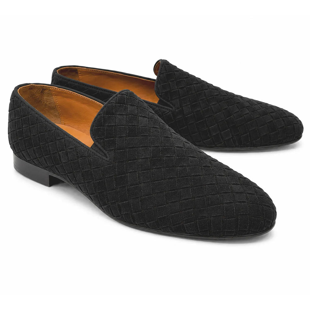 Corrente CU0001-6615S Hand-Woven Suede Veneta Loafer Black