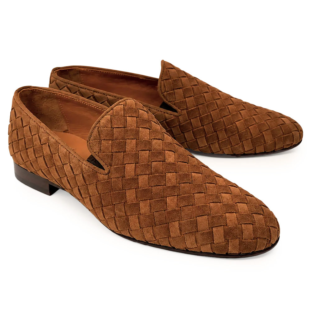 Corrente CU00011-6615S Hand-Woven Suede Veneta Loafer Tan