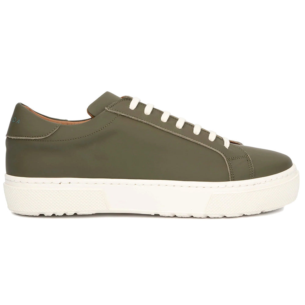 Aquatalia Vic Rubberized Leather Sneaker Olive