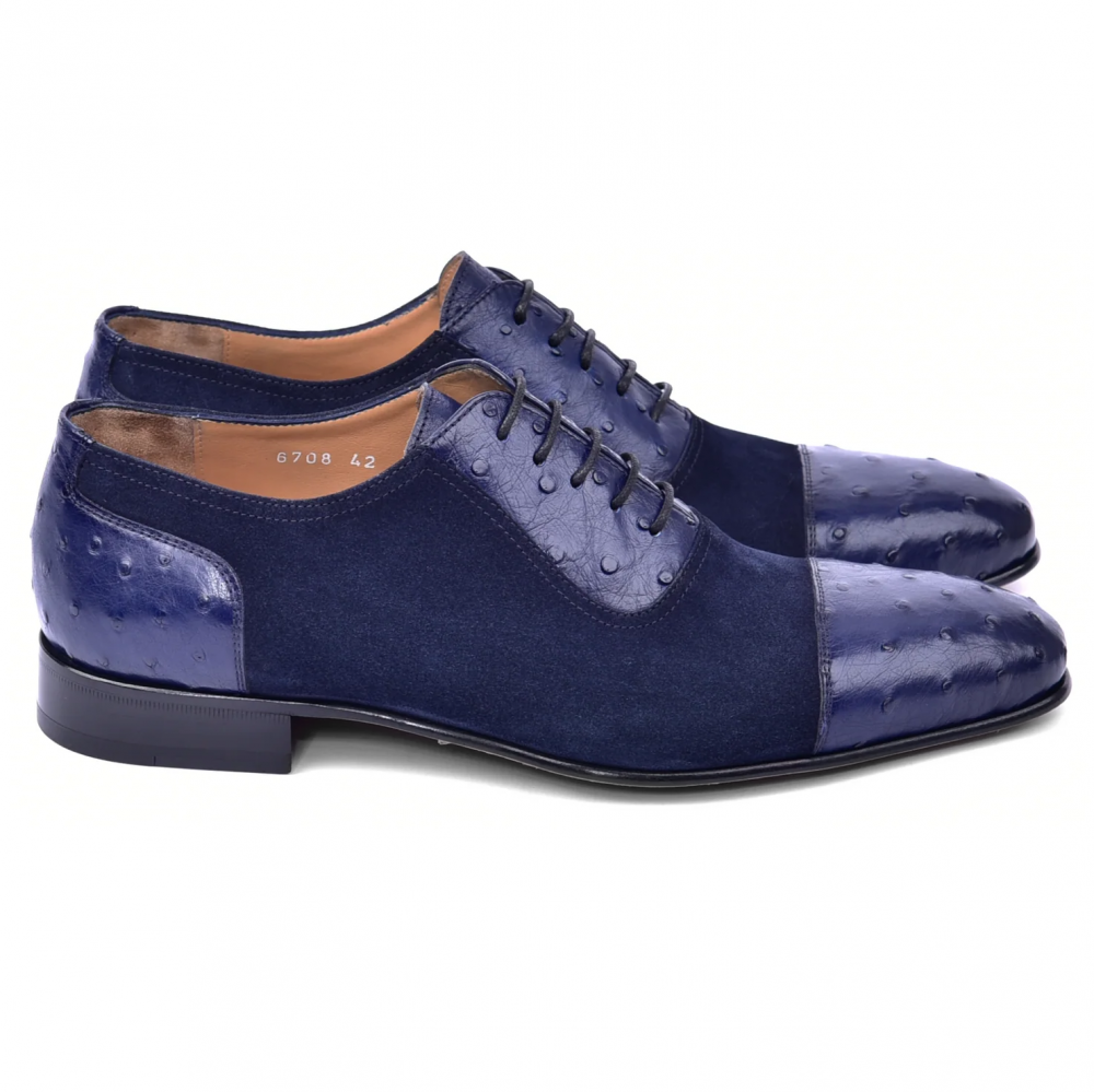 Corrente C00015-6708 Ostrich & Suede Cap Toe Navy