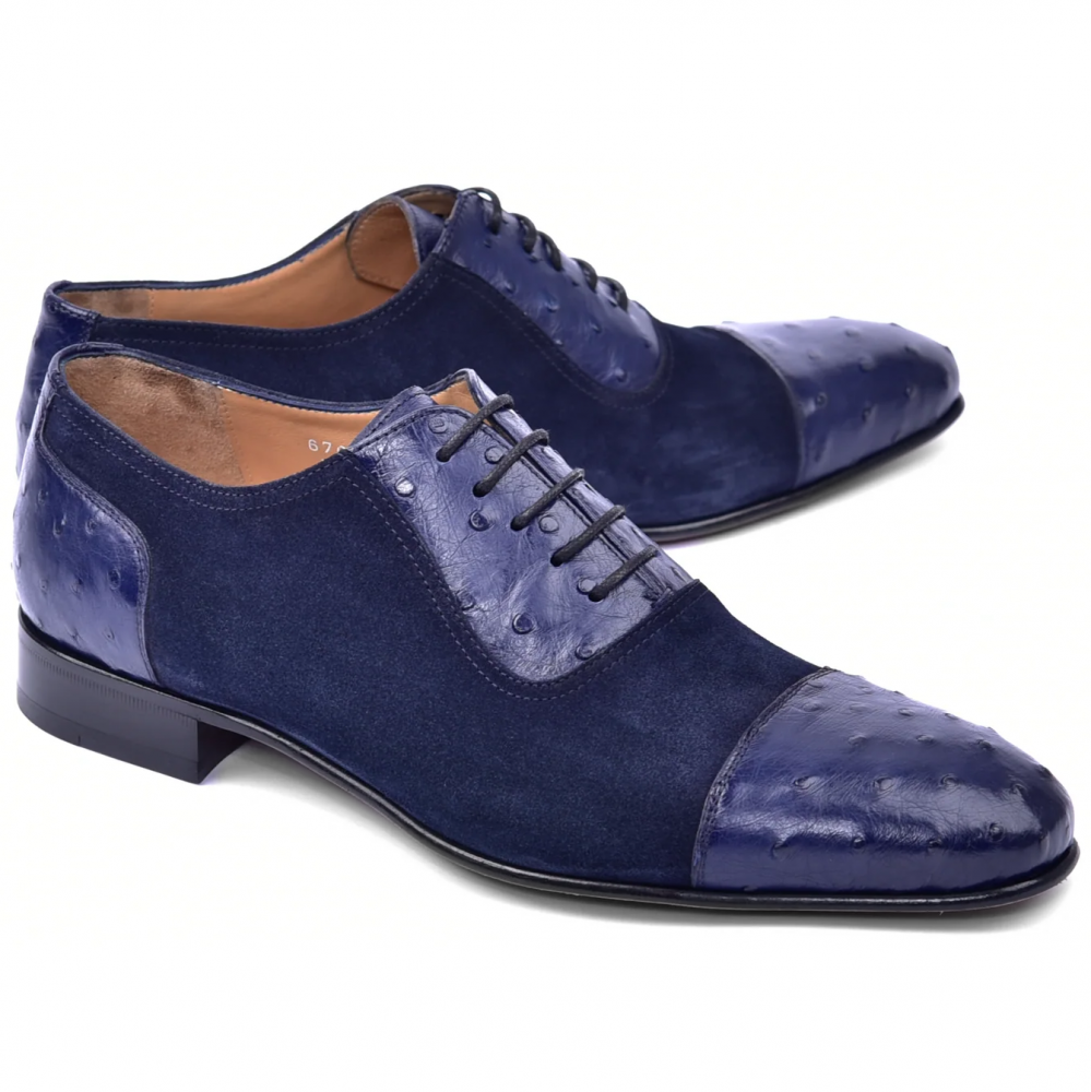 Corrente C00015-6708 Ostrich & Suede Cap Toe Navy