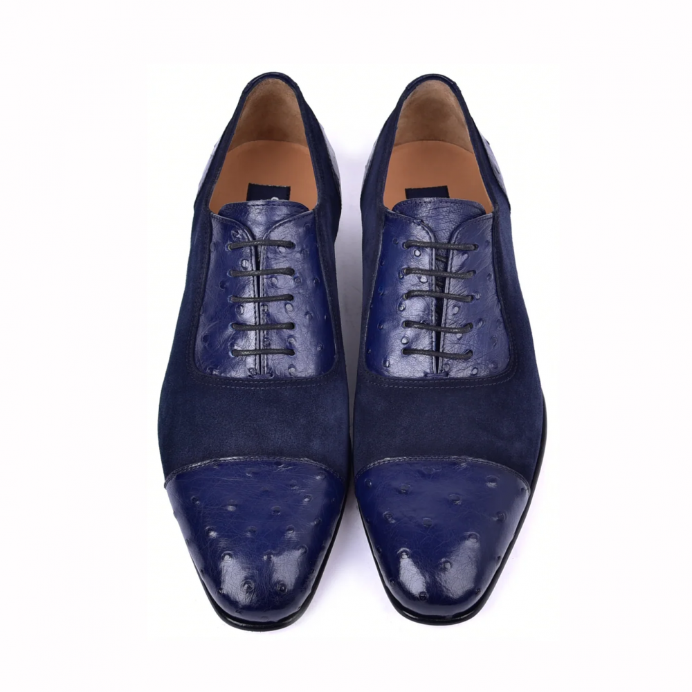 Corrente C00015-6708 Ostrich & Suede Cap Toe Navy