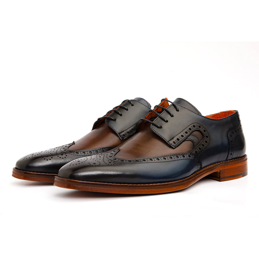 Vinci Leather The Neiva Wingtip Semi Brogue Derby Shoe Navy / Brown