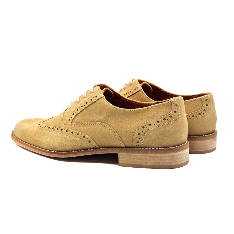 Zelli Cirico Suede Wing Tip Brogue Lace Up in Ivory