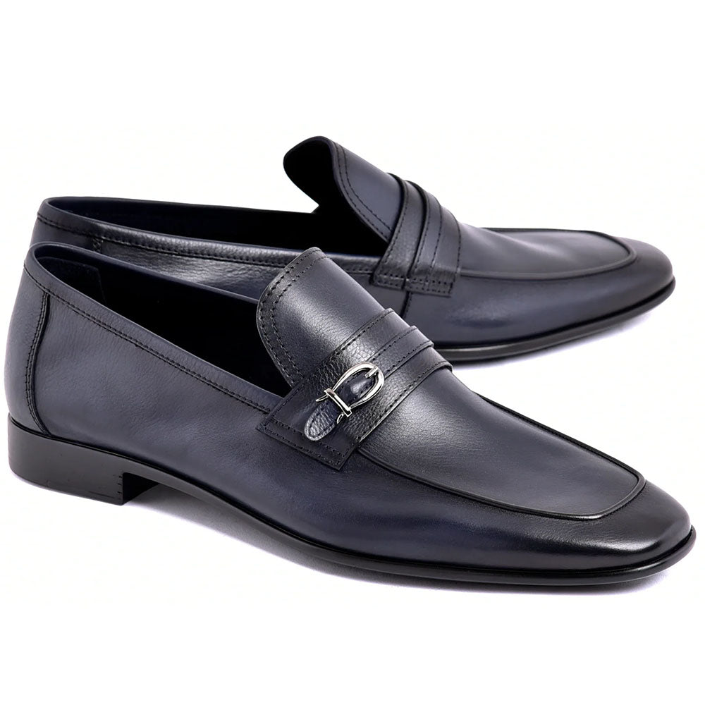 Corrente C0001116-7256 Side Buckle Loafer Navy