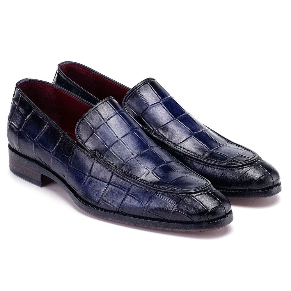 Paul Parkman Textured Croco Leather Loafers Blue