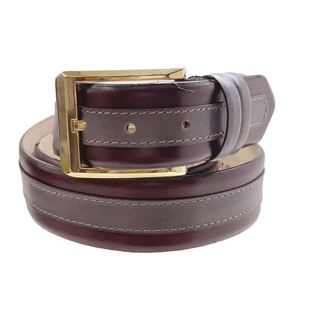 Corrente CBelt-7397 Italian Leather Belt Burgundy & Grey