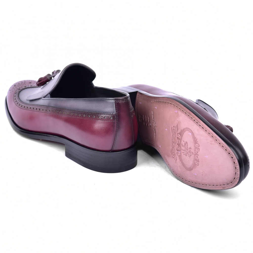 Corrente C00018-7397 Wing Tip Kiltie Tassel Loafer Burgundy / Grey