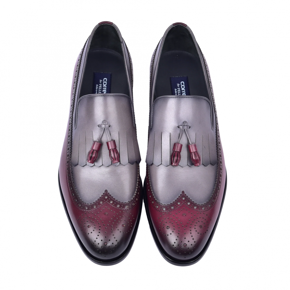 Corrente C00018-7397 Wing Tip Kiltie Tassel Loafer Burgundy / Grey