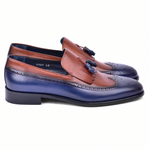 Corrente C00019-7397 Wing Tip Kiltie Tassel Loafer Navy / Brown