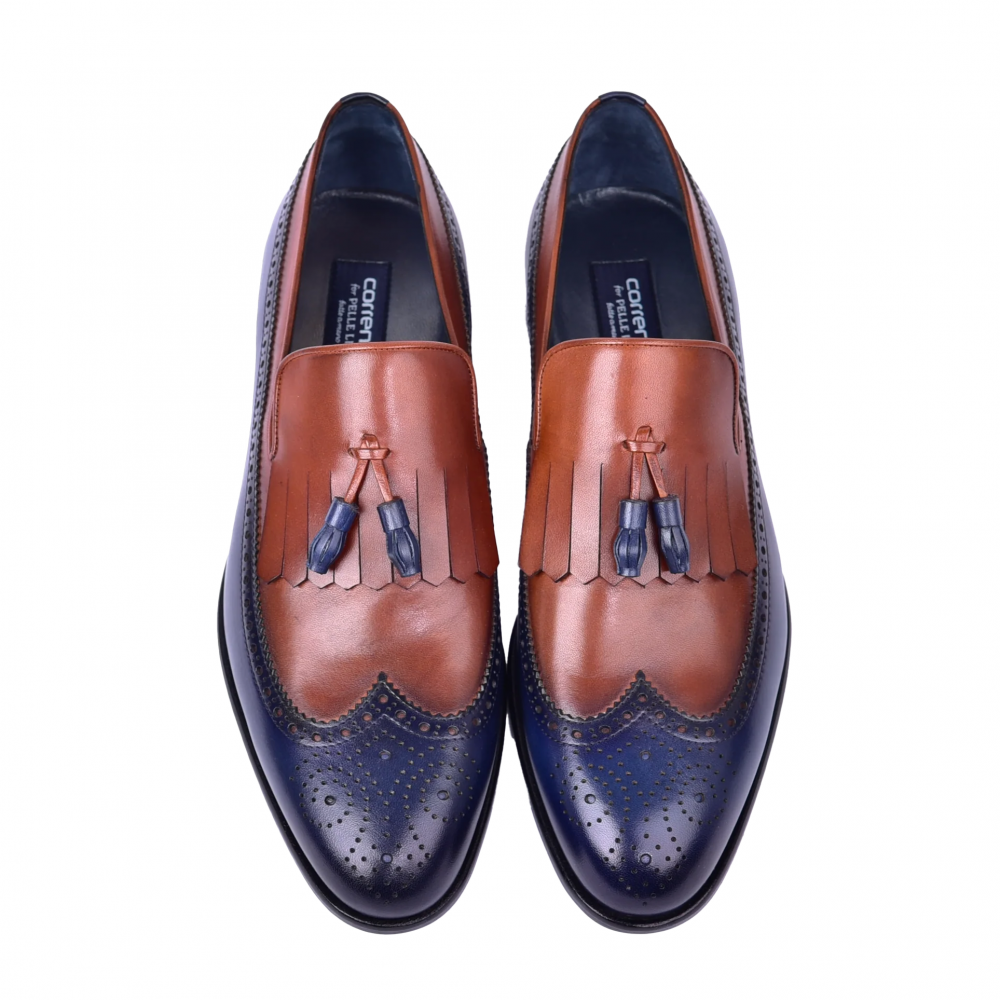 Corrente C00019-7397 Wing Tip Kiltie Tassel Loafer Navy / Brown