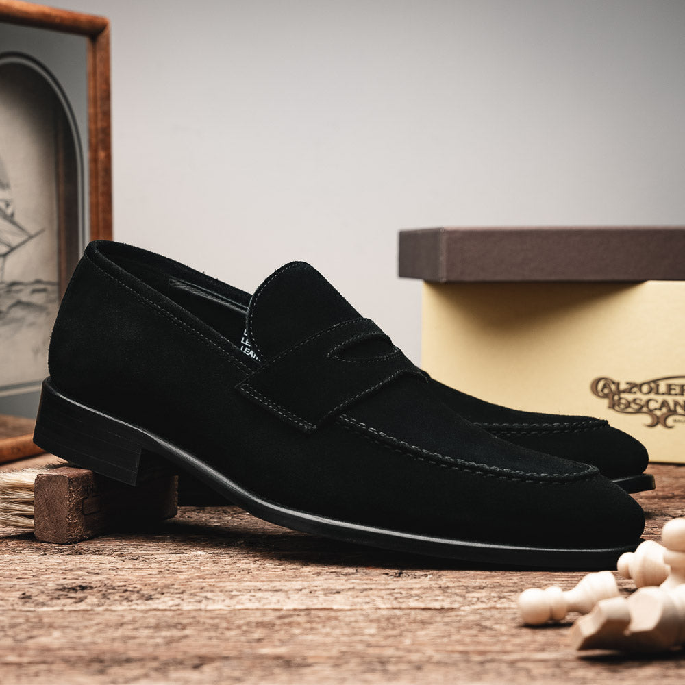 Calzoleria Toscana 7730 Suede Penny Loafers Black