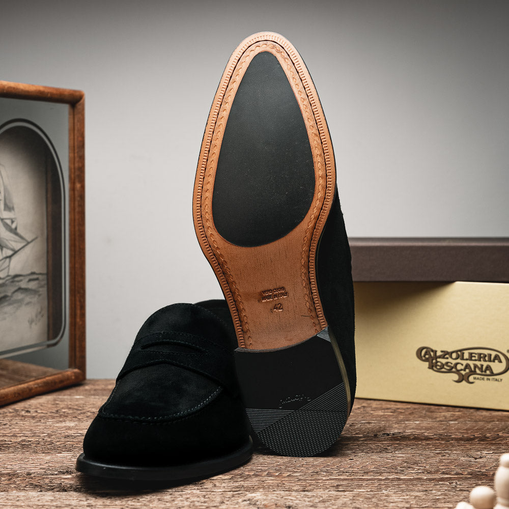 Calzoleria Toscana 7730 Suede Penny Loafers Black