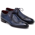 Paul Parkman Genuine Ostrich Leg & Calfskin Derby Shoes Navy Blue 