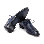 Paul Parkman Genuine Ostrich Leg & Calfskin Derby Shoes Navy Blue 