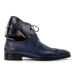 Paul Parkman Genuine Ostrich Leg & Calfskin Derby Shoes Navy Blue 