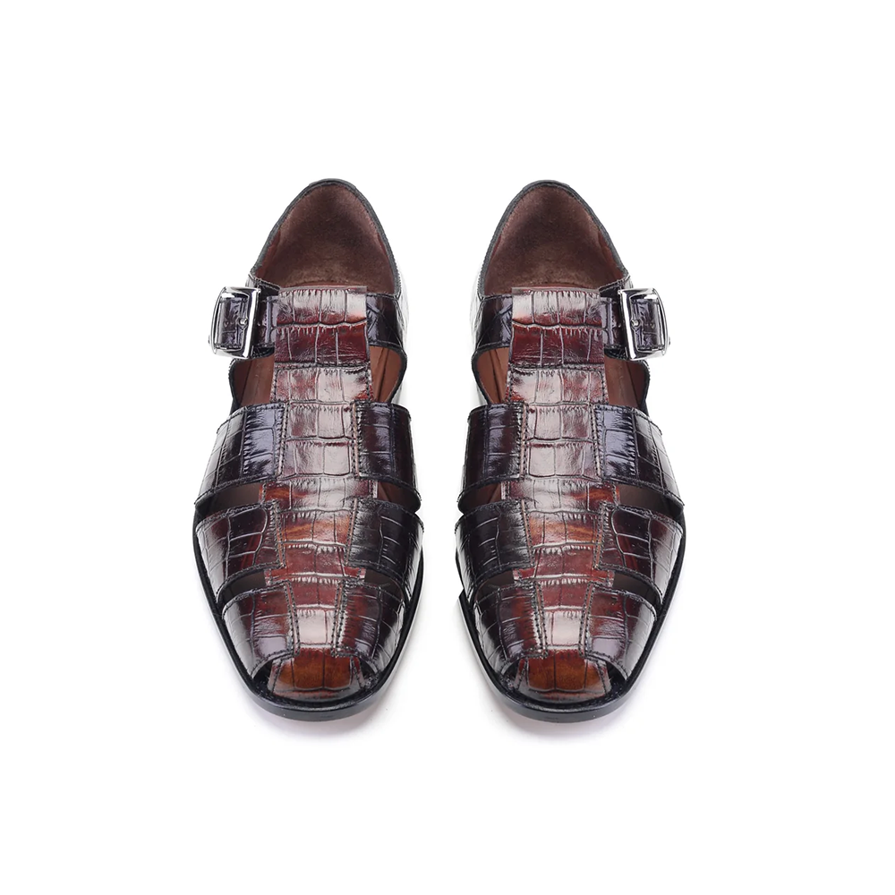 Corrente P00029-8092 Croco Print Sandal Brown