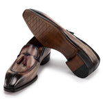 Paul Parkman Men's Split Toe Tassel Loafers Patina Leather Brown