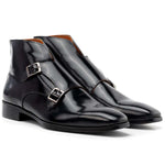 Paul Parkman Polished Leather Double Monkstrap Ankle Boots Black