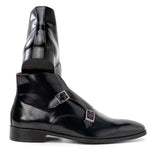Paul Parkman Polished Leather Double Monkstrap Ankle Boots Black