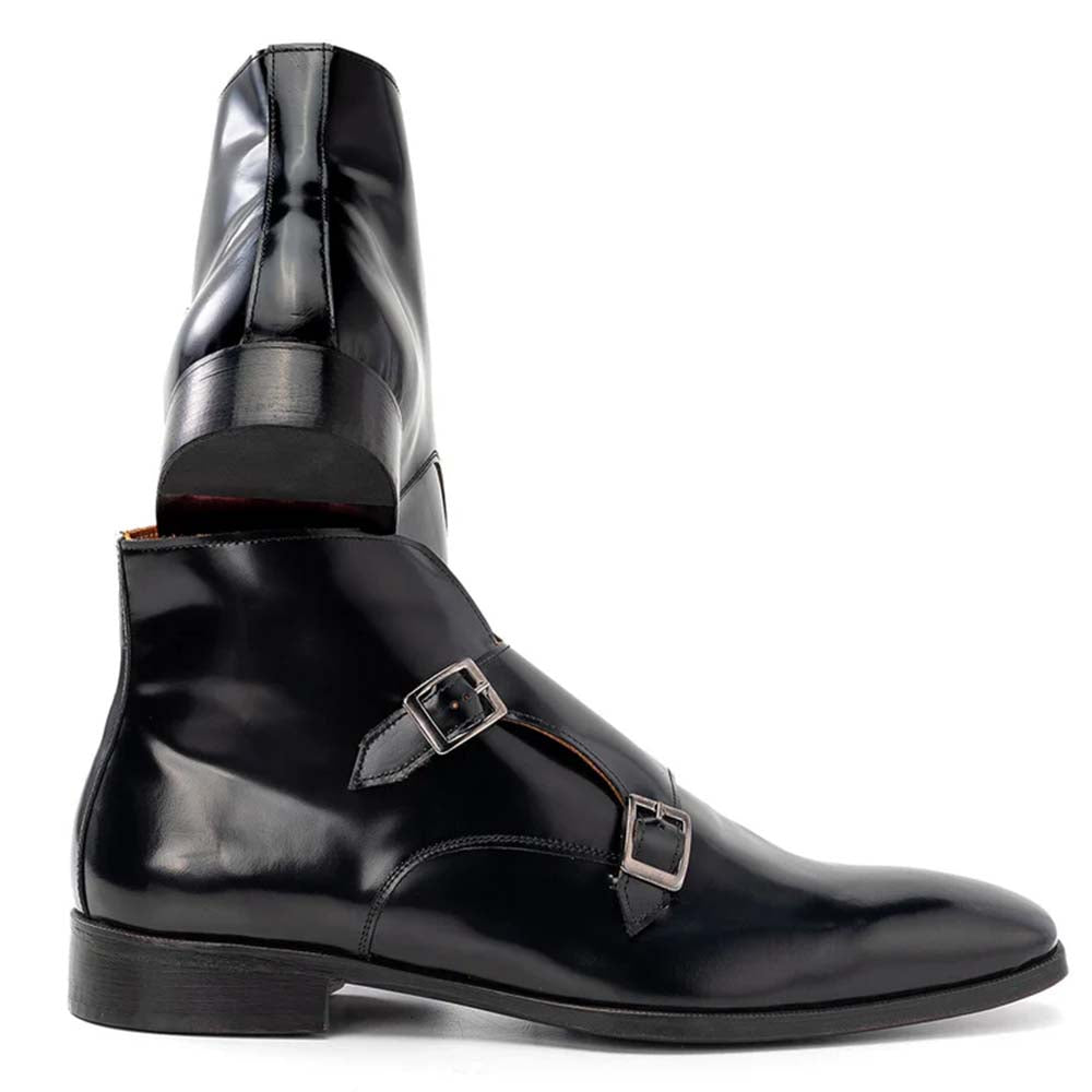 Paul Parkman Polished Leather Double Monkstrap Ankle Boots Black