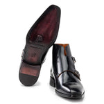 Paul Parkman Polished Leather Double Monkstrap Ankle Boots Black