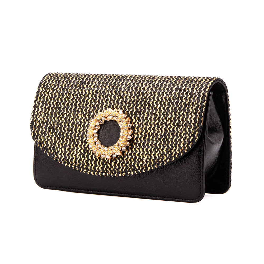 Vinci Leather The Valencia Tweed & Leather Handbag Black & Gold