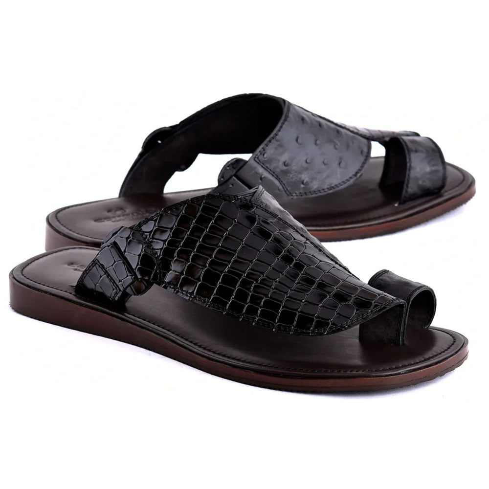 Corrente C00532-8310 Crocodile & Ostrich Print Sandal Black