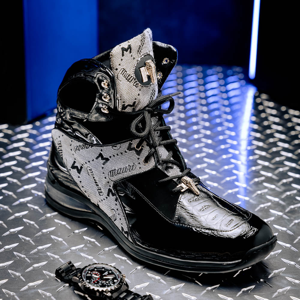 Mauri 8402 Diamond Patent/ Baby Croc/ Suede/ Mauri Fabric Sneakers Black/ Grey