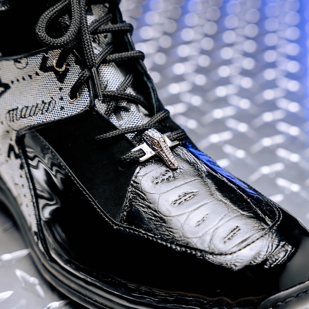 Mauri 8402 Diamond Patent/ Baby Croc/ Suede/ Mauri Fabric Sneakers Black/ Grey