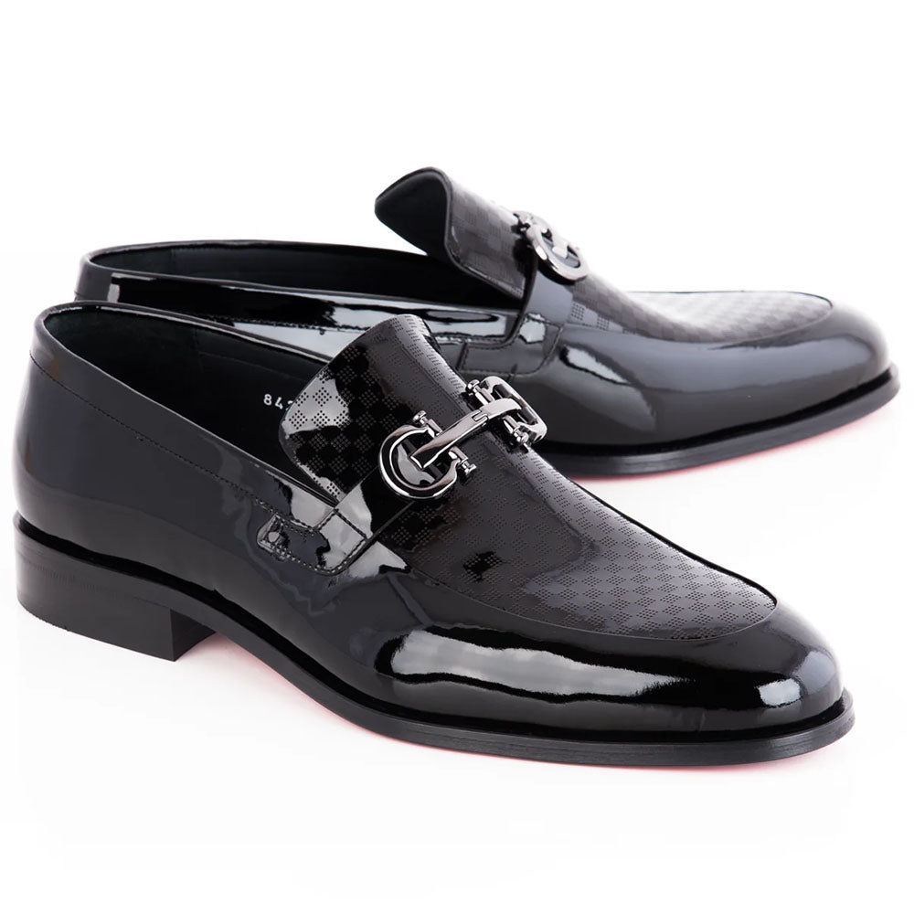 Corrente C0124-8423 Patent Leather Buckle Loafer Black