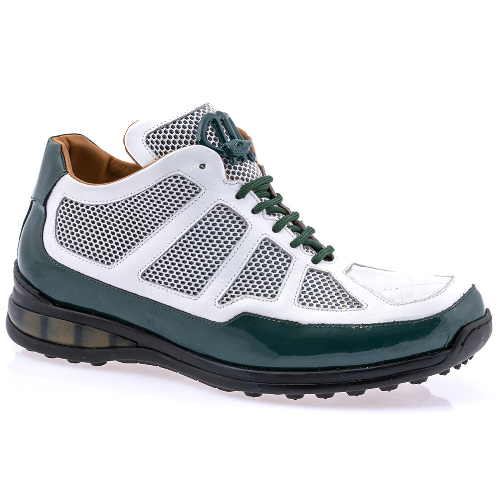 Mauri 8434 Grid Patent Calfskin / Baby Crocodile / Mesh Sneaker Hunter Green & White